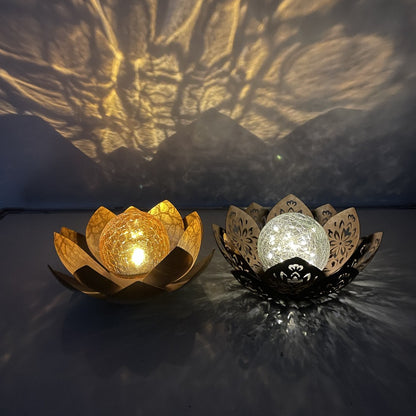 Solar Lotus Garden Lights 2-Pack – Rustic Iron Outdoor Stake Light with Cracked Glass Globe, IPX4 Waterproof Solar Powered Yard Lawn Patio Pool Decor, Warm Glow Landscape Lighting Gift