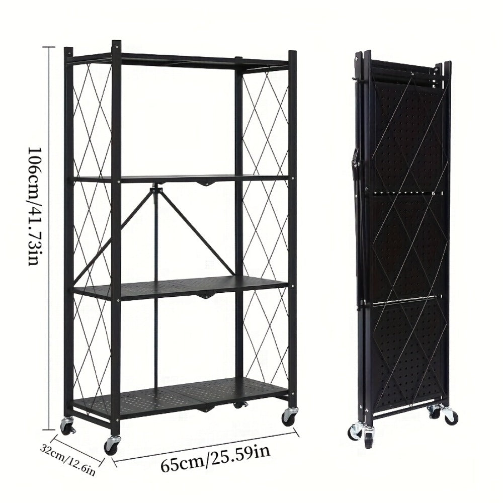 3/4/5-Tier Wheeled Storage Rack with Shelves – Foldable Floor-Standing Utility Organizer