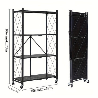 3/4/5-Tier Wheeled Storage Rack with Shelves – Foldable Floor-Standing Utility Organizer