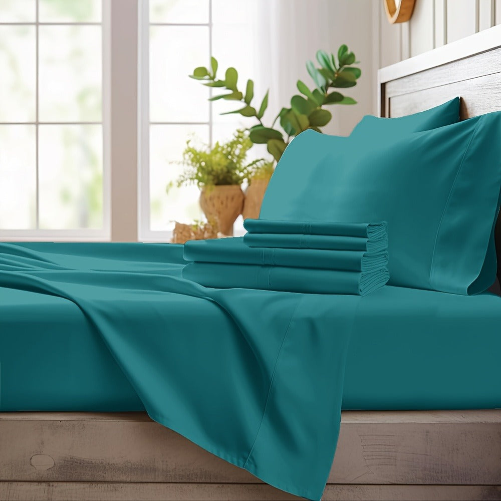 Bamboo Cooling Sheet Set 4pcs – Deep Pocket Fitted Sheet Flat Sheet Pillowcases for Hot Sleepers Twin Full Queen King