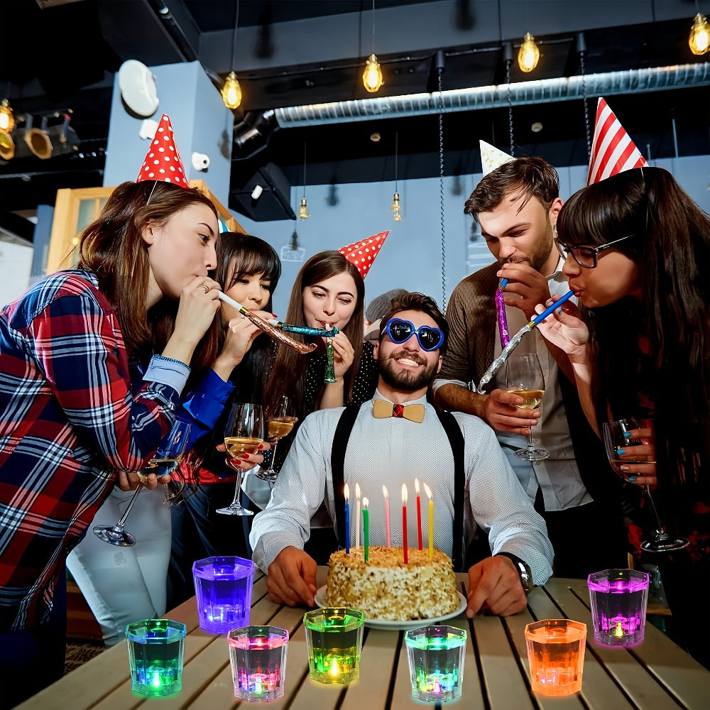 LED Light-Up Party Wine Glasses Set – 12 or 15pcs Glowing Plastic Cups with Colorful LED Lights for Birthday, Bar, Wedding, Holiday & Sports Events