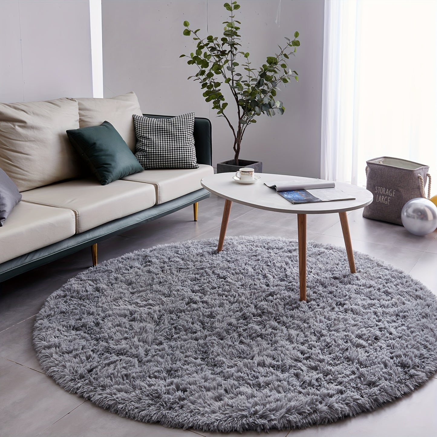 Round Shaggy Plush Rug – Soft Fluffy Circular Carpet for Bedroom & Living Room, Easy Clean