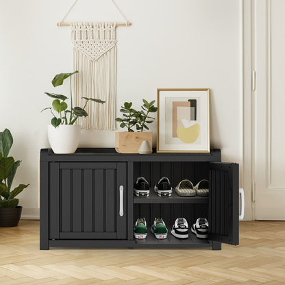Shoe Storage Bench with Hidden Cabinet Entryway Bench All-Weather Resin Indoor Outdoor Porch Patio Mudroom Hallway Organizer