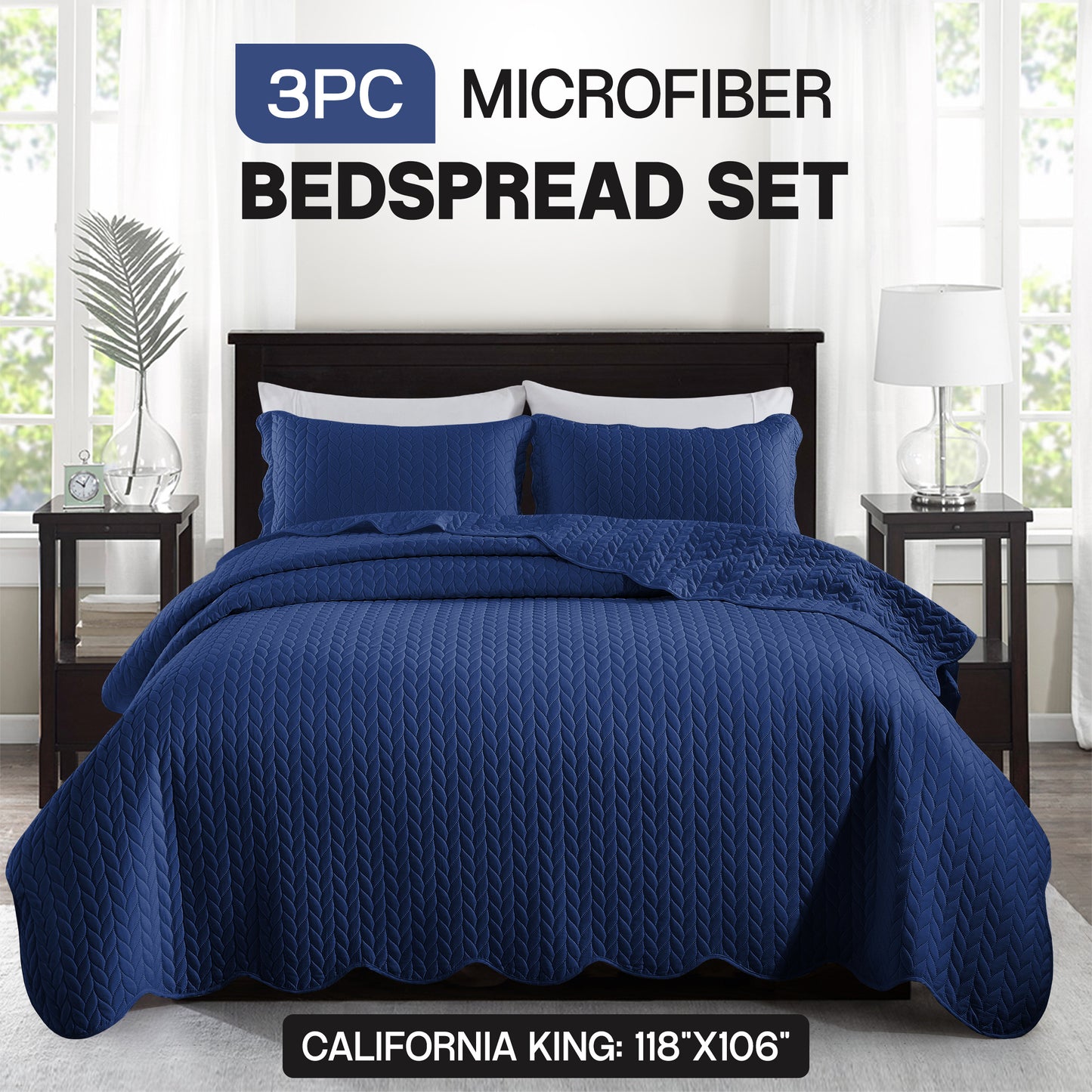 Bedspread Set 3-Piece Microfiber Floral Coverlet with Pillow Shams - Soft Breathable Lightweight All-Season Bed Cover for Queen King Twin California King
