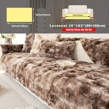 Plush Sofa Cover Faux Lamb Thick Fluffy Couch Slipcover Pet Friendly Machine Washable Gradient Color Polyester Furniture Protector for Armchair Single Double Triple Sofa Living Room Home Decor