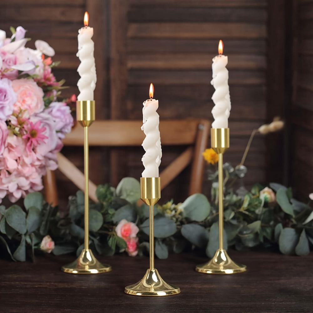 Gold Candle Holders Set of 6 – Cast Iron Single Stem Taper Candlestick Holders for Wedding Centerpieces, Candlelight Dinners, Christmas, Halloween, Thanksgiving & Anniversary Table Decor