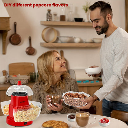 Hot Air Popcorn Maker with 4 Bowls – Oil-Free Electric Popcorn Machine 95% Pop Rate Ready in 3 Min | Portable Popcorn Popper for Movie Night Family Gatherings Parties Home Theater Kitchen Use Red