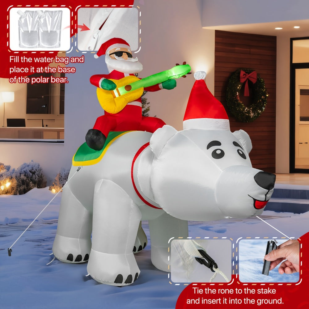 Christmas Inflatable Decoration with LED & Music – Head-Shaking Santa Claus on Polar Bear or Snowman, 7FT Blow Up Yard Decor with Recording Function, IP55 Outdoor Garden Lawn Party