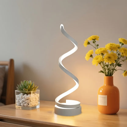Dimmable Spiral Table Lamp with Touch Control & USB-C Charging Port, 3-Way Brightness Bedside Nightstand Lamp, Modern Minimalist LED Desk Lamp for Bedroom Living Room, Black & White