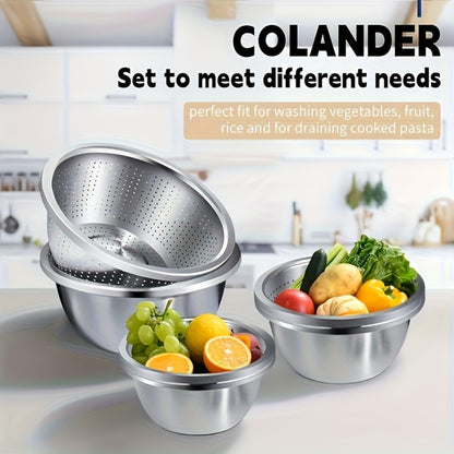 Stainless Steel Colander with Mixing Bowl Set 304 Food Grade Strainer Bowl for Washing Vegetables Fruit Rice Dishwasher Safe Kitchen Colander Sieve Multiple Sizes