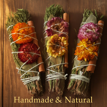 Rosemary Cinnamon Dried Flower Bundles 5pcs – Handmade Aromatic Home Decor Sticks with Bay Leaves & Daisies, Festival Gift