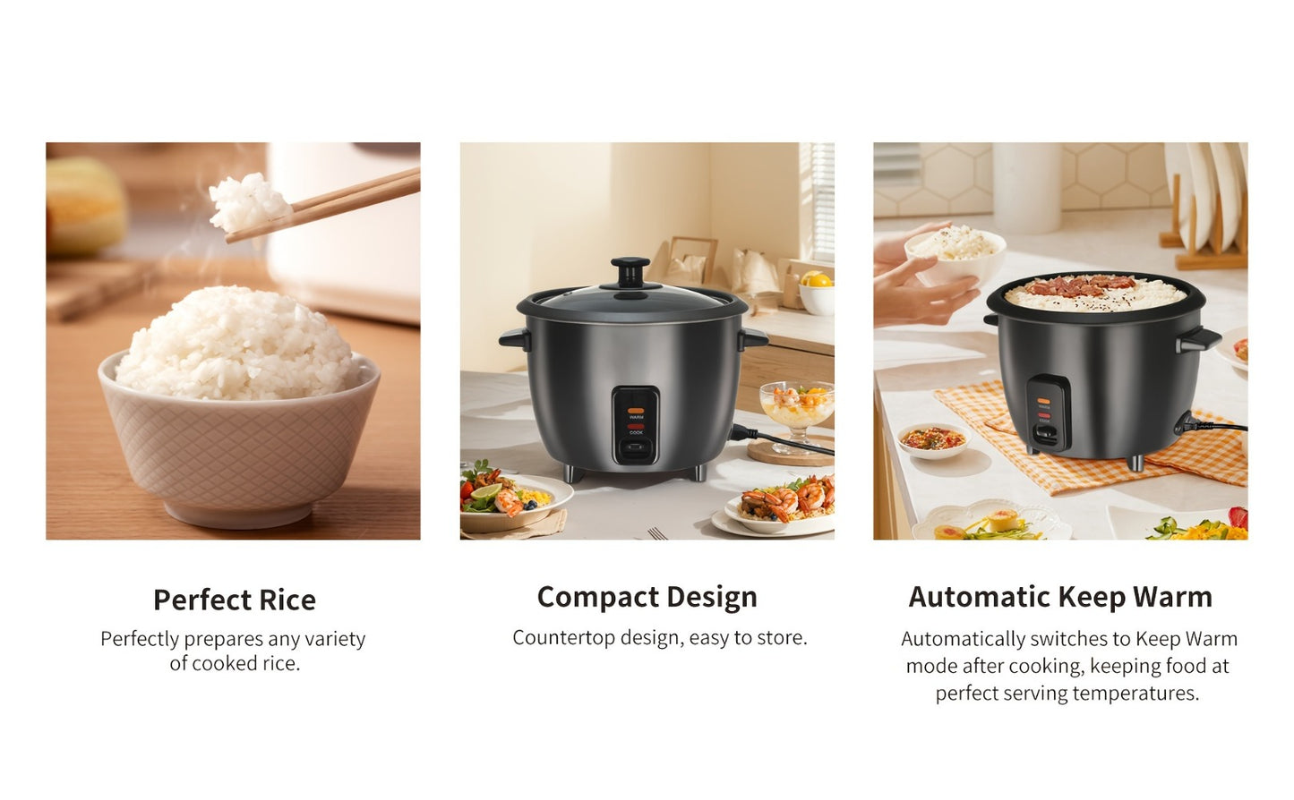 Rice Cooker & Yogurt Maker 3-Cup Nonstick – 1.5Qt Multicooker with Auto Keep Warm, One-Touch Operation, Stainless Steel Inner Liner & Steamer for Grain, Oatmeal & More