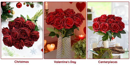 10pcs Artificial Silk Roses Bulk - Fake Flowers for Wedding Home Decor, 19.69" Long Stem, Deep Purple & Dark Green