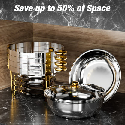 Gold Chafing Dishes Buffet Set 5QT Round Stainless Steel Food Warmer with Glass Lid Lid Holder Mirror Polished for Wedding Party Catering Events - 2 Pack or 4 Pack Chafer Buffet Server