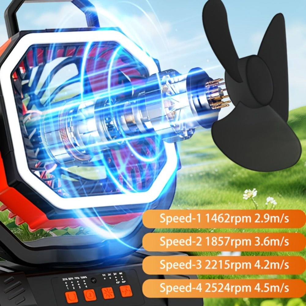 Camping Fan 20000mAh with LED Lantern and Remote Control, 4-Speed 90° Oscillation 1-8H Timer, 59-Hour Battery Life Power Bank Fan with Hook for Tent, Hiking, Outdoor and Indoor Use