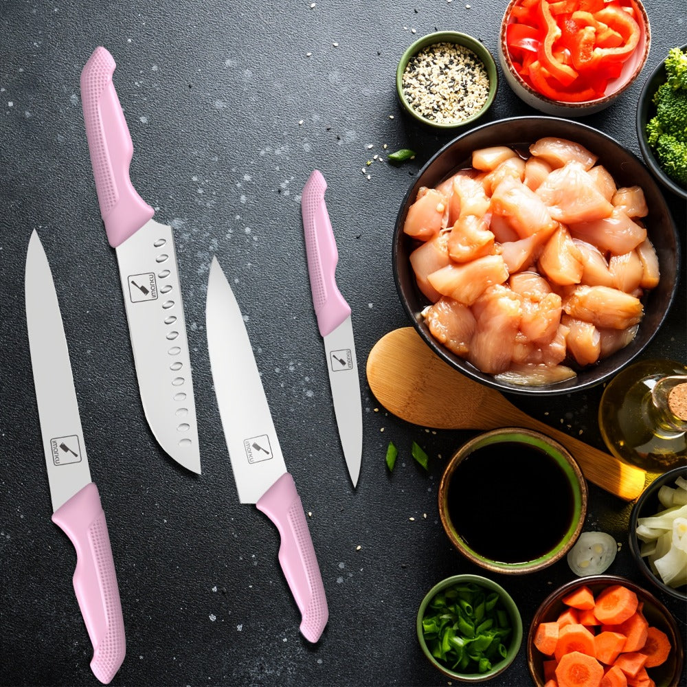 Knife Block Set 14 Piece Pink – Japanese Stainless Steel Kitchen Knife Set with Built-in Sharpener, Non-Slip Ergonomic Handles, Dishwasher Safe, Perfect Holiday & Housewarming Gift for Women