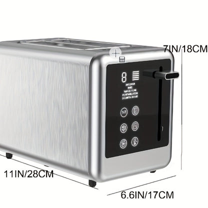 Stainless Steel Toaster 2-Slice Smart Touch Screen – 5 Bread Selections, 7 Shade Settings, Bagel/Defrost/Cancel/Reheat, 1.5" Wide Slot, Removable Crumb Tray