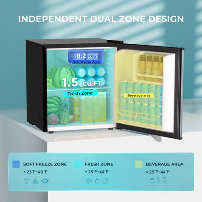 Mini Fridge with Freezer 1.7/3.5 Cu.Ft - Compact Refrigerator with Adjustable Thermostat, Energy Saving, Quiet 38dB, Perfect for Dorm, Bedroom, Apartment, Office & Home Use