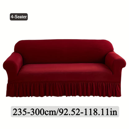 Stretch Sofa Slipcover Lightweight Breathable Elastic Full Cover Skirted Design Anti-Slip Soft Cool Comfort Machine Washable for 3 4 Seater Living Room Furniture Protector