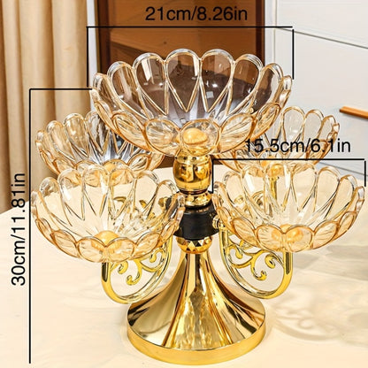 Crystal Rotating Fruit Plate Set 5-Tier – Luxury Round Multi-Layer Snack Candy Dish Bowl for Living Room Coffee Table Home Decor European Style Elegant Dessert Display Centerpiece Gift