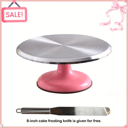 Cake Turntable Stand 10 Inch Aluminum 360 Degree Smooth Rotation with Frosting Spatula - Heavy Duty Rotating Cake Decorating Stand for Baking Birthday Wedding Holiday Desserts, Non-Slip Base Baking Supplies