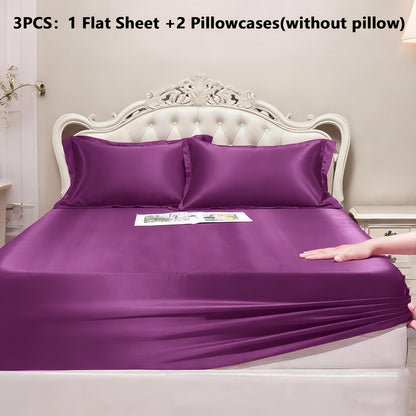 Satin Fitted Sheet Set with Pillowcases – Cooling Smooth Breathable Wrinkle-Resistant Bed Sheets, Machine Washable Ultra Soft for Hot Sleepers, Twin Full Queen King, Multiple Colors