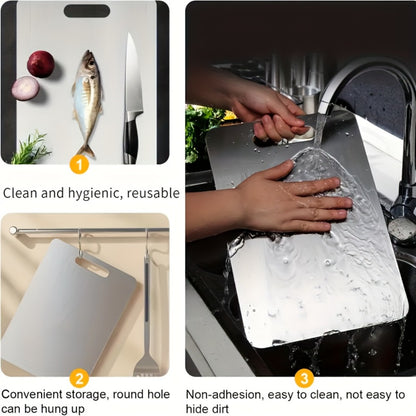 Stainless Steel Cutting Board Set 3 Pack - Non-Stick Dual-Sided Metal Chopping Boards for Kitchen, BPA-Free, Rust-Resistant, Easy Clean, Portable for Meat Vegetables Fruit