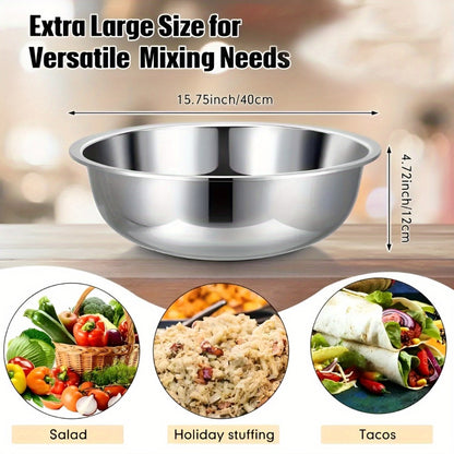 Stainless Steel Mixing Bowl Large 15.74 Inch Heavy Duty 304 Commercial Kitchen Bowl Rustproof Dishwashing Tub for Baking Cooking Pasta Prep