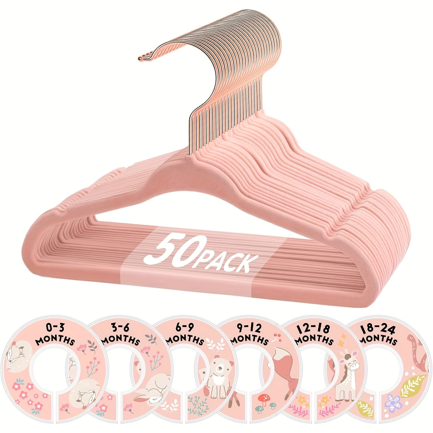 Baby Hangers Pink Velvet Non-Slip Nursery Closet Kids Clothes Hangers with Size Dividers for Infant Toddler Girls Boys 50/30pcs