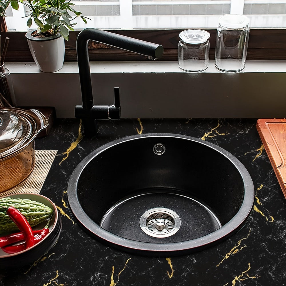 Black Marble Wallpaper Self-Adhesive Peel and Stick | Gold Vein Kitchen Backsplash Contact Paper | 23.62" x 196.85" Large Removable Wall Sticker for Modern Home Decor, Countertop & Furniture Wrap