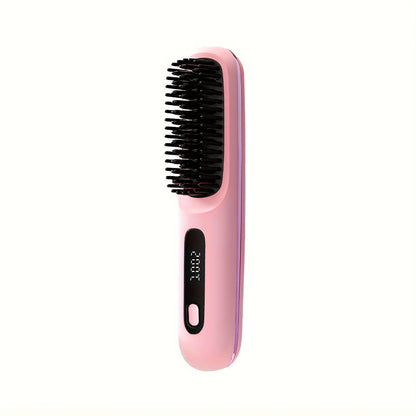 Cordless Hair Straightener USB Rechargeable - 3 Temperature Controls, LED Display, Long-Lasting Shine, Lightweight Travel Flat Iron with Comb & Clips, Portable Mini Hair Straightener for Women