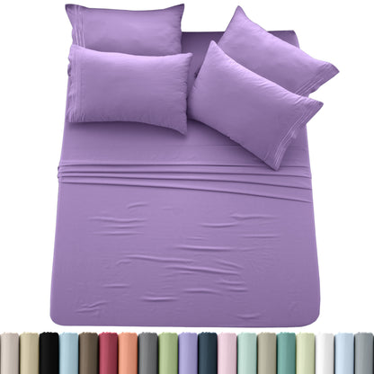 Brushed Microfiber Sheet Set 6pcs – Soft Fade-Resistant Bedding 20 Colors Twin Twin XL Full Queen King Cal King Fitted Flat Pillowcases