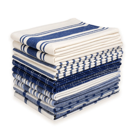 Kitchen Dish Towels 10 Pack - 100% Cotton Flat Weave, Absorbent & Reusable, Multi-Color Set for Cooking, Cleaning & Drying