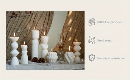 Ribbed Pillar Candles 7-Pack Large Soy Wax, Handmade Aesthetic Pillar Candle Set for Home Decor, Wedding Centerpiece, Shelf Decor, Dining Table & Housewarming Gift – White, Black, Blue, Orange with Glitter