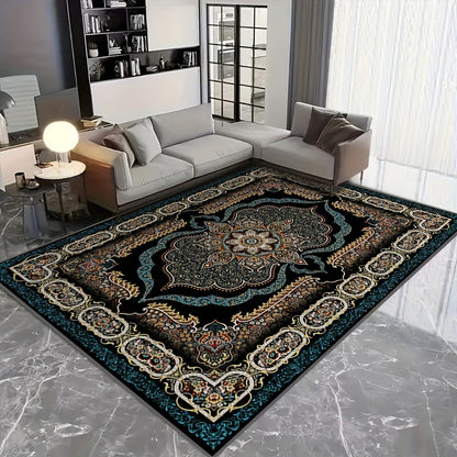 Bohemian Floral Area Rug Non-Slip Backing Machine Washable Velvet Floor Mat Shedding-Resistant 100% Polyester Soft Carpet for Living Room Bedroom Kitchen Office Modern Decorative Rug
