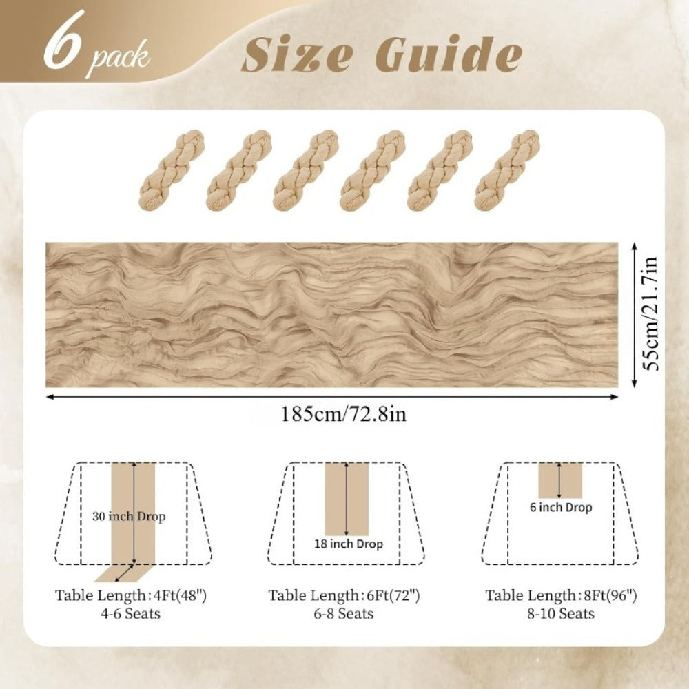 Cheesecloth Table Runner 6 Pack | Boho Gauze Semi-Sheer Fabric 21.7×72.8 Inch for Wedding, Baby Shower & Farmhouse Decor