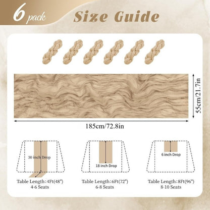 Cheesecloth Table Runner 6 Pack | Boho Gauze Semi-Sheer Fabric 21.7×72.8 Inch for Wedding, Baby Shower & Farmhouse Decor