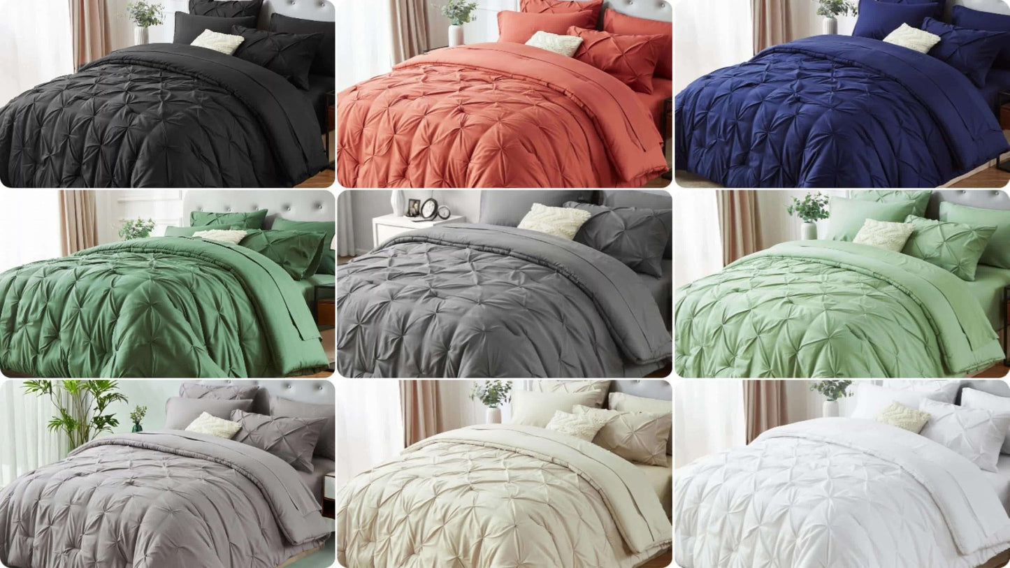 Comforter Set Luxurious Pleated 5/7pcs Bed in a Bag | Soft Plush Fiber Fill, Year-Round Warmth - Quilted Comforter, Flat & Fitted Sheet, Pillowcases & Shams, Complete Bedding Set Twin Full Queen King