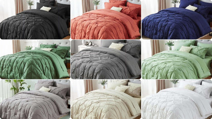 Comforter Set Luxurious Pleated 5/7pcs Bed in a Bag | Soft Plush Fiber Fill, Year-Round Warmth - Quilted Comforter, Flat & Fitted Sheet, Pillowcases & Shams, Complete Bedding Set Twin Full Queen King