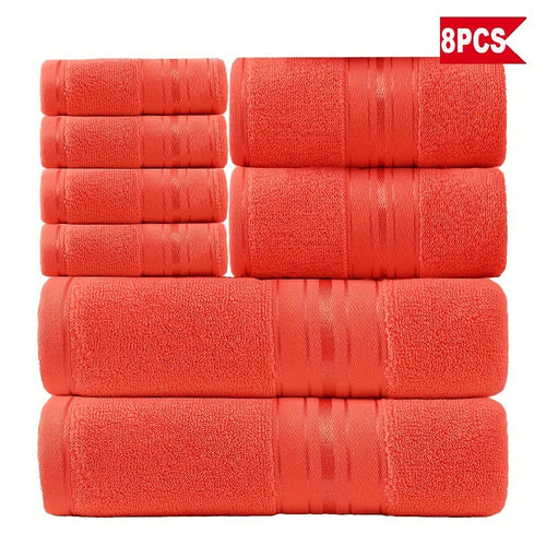 Cotton Bath Towel Set 8 Piece 550GSM Vintage Striped - 100% Cotton Hotel Quality Soft Absorbent Machine Washable | 2 Bath 2 Hand 4 Washcloths | 15 Colors | Bathroom Hotel Spa Gift