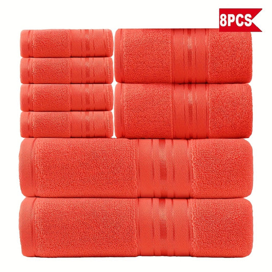 Cotton Bath Towel Set 8 Piece 550GSM Vintage Striped - 100% Cotton Hotel Quality Soft Absorbent Machine Washable | 2 Bath 2 Hand 4 Washcloths | 15 Colors | Bathroom Hotel Spa Gift
