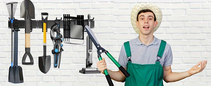 Garage Tool Organizer Wall Mount 48" – Heavy Duty Pegboard with Adjustable Swivel Hooks, 1 Double Hook & 5 Straight Hooks, Holds 420lbs, Broom Holder for Yard Tools, Shovels, Hoses & Garden Equipment