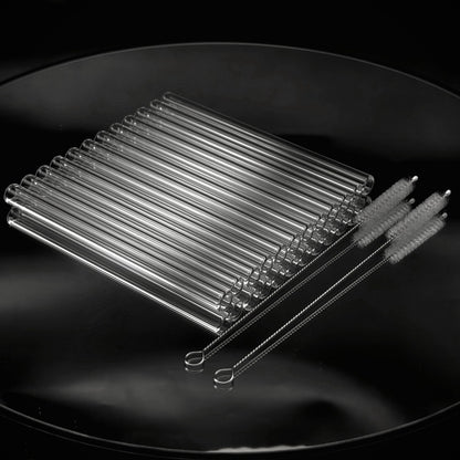 Glass Straws Reusable 12 Pack with Cleaning Brushes - Borosilicate Glass Drinking Straws 6 or 8 Inch, Clear & Colorful, Thick 12mm, Dishwasher Safe for Smoothies, Juice, Coffee & Cocktails