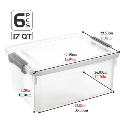 Clear Plastic Storage Bins with Lids 6 Pack Stackable Storage Containers with Snap-Tight Locks for Home, Office, Garage & Basement – 17QT or 21QT, BPA-Free