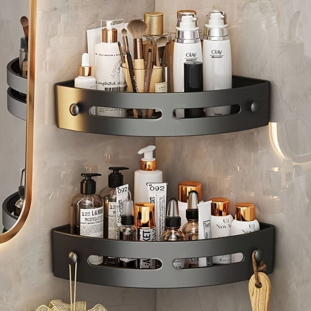 Corner Shower Caddy Organizer 2pcs – 2-Tier No-Drill Wall-Mounted Bathroom Shelf Rack with Adhesive Mounts, ABS Plastic Shower Shelves for Shampoo, Soap & Essentials