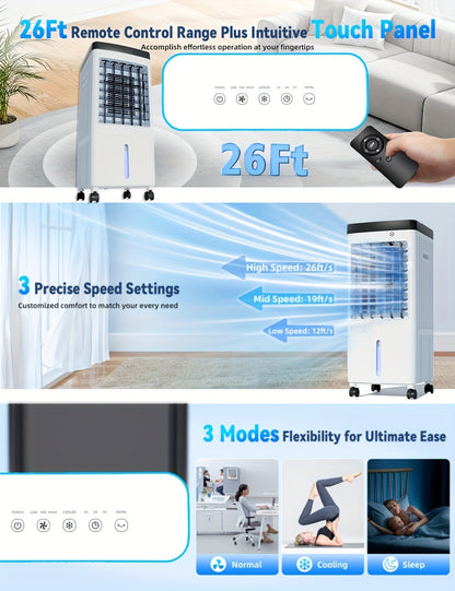 Outdoor Air Cooler 3-in-1 Evaporative Cooler Fan with Misting Humidifier 2.9 Gal Large Tank Remote Control 45° Oscillation for Patio Garden Deck BBQ White