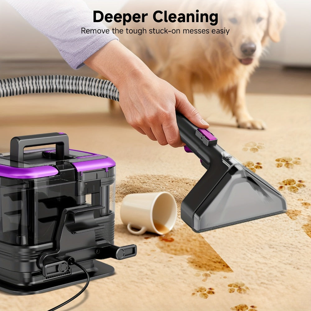 Portable Upholstery Cleaner Machine 30Kpa – Carpet & Spot Cleaner with Dual Brush Head for Deep Stain Removal on Carpet, Couch, Car Seat, Stairs & Pet Messes