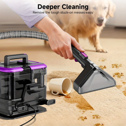 Portable Upholstery Cleaner Machine 30Kpa – Carpet & Spot Cleaner with Dual Brush Head for Deep Stain Removal on Carpet, Couch, Car Seat, Stairs & Pet Messes