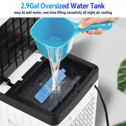 Outdoor Air Cooler 3-in-1 Evaporative Cooler Fan with Misting Humidifier 2.9 Gal Large Tank Remote Control 45° Oscillation for Patio Garden Deck BBQ White