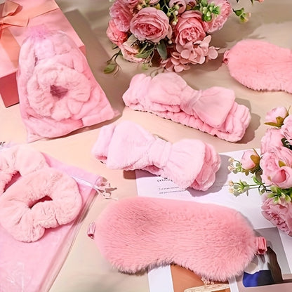 Spa Party Favors 48 Pack Pink Princess Theme - 12 Headbands 12 Sleep Masks 12 Hair Bands 12 Organza Gift Bags for Bachelorette Party Bridal Shower Girls Spa Night Birthday Mother's Day Supplies